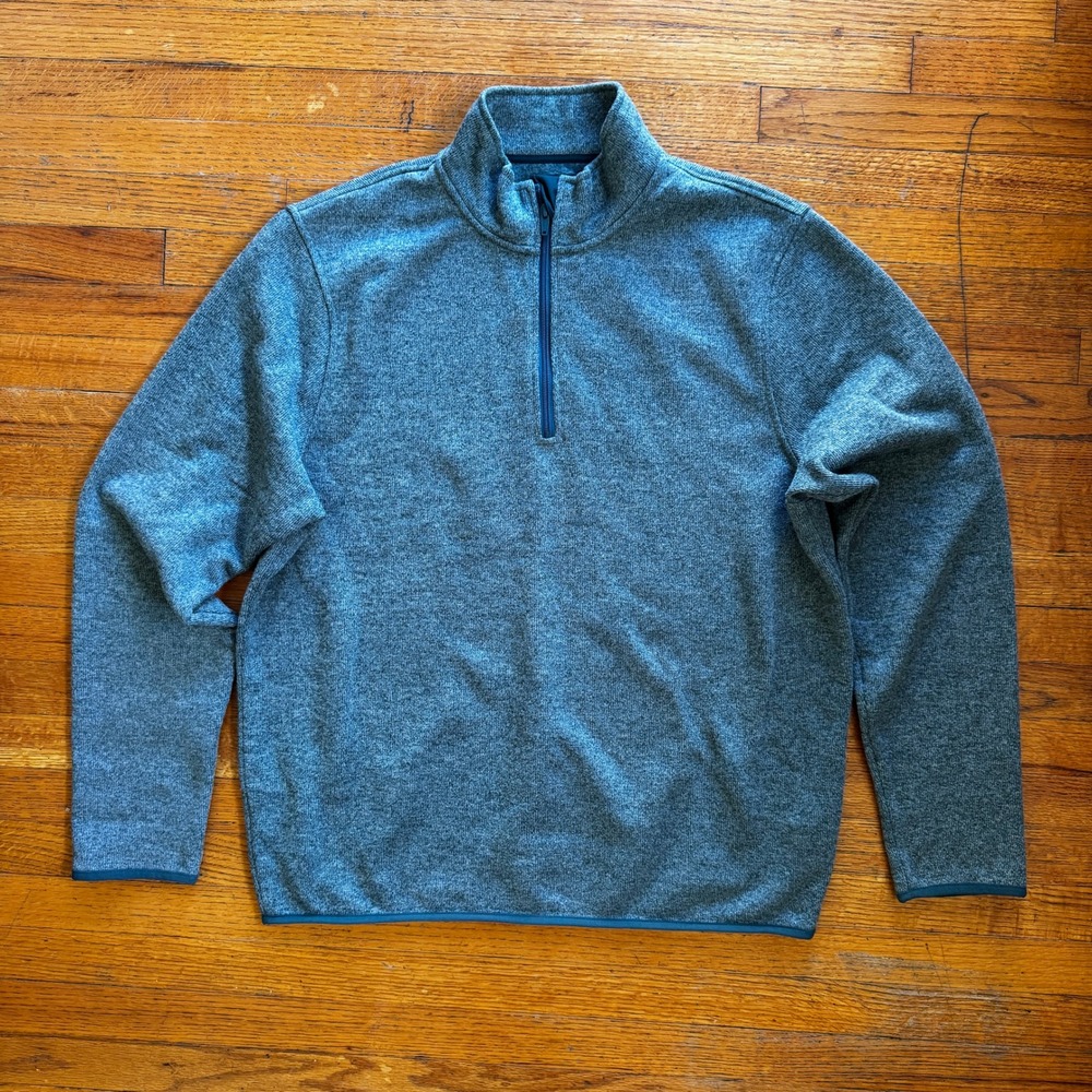 J.Crew Authentic Fleece Mens Large Blue‎ Gray Heather Quarter Zip Pullover